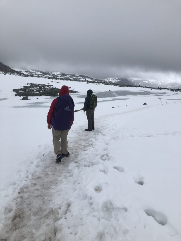 A very snow path up Trolltunga